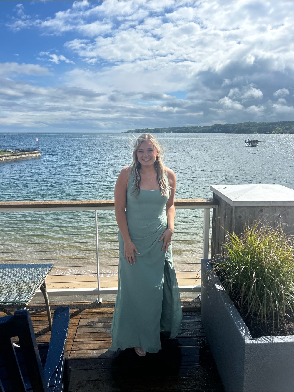 Azazie Mero Matcha Green Chiffon Square-Neck Bridesmaid Dress - Picture 4 of 5